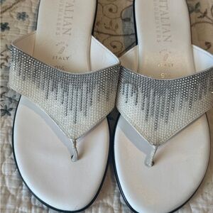 Italian Shoemakers White and Silver Embellished Sandals